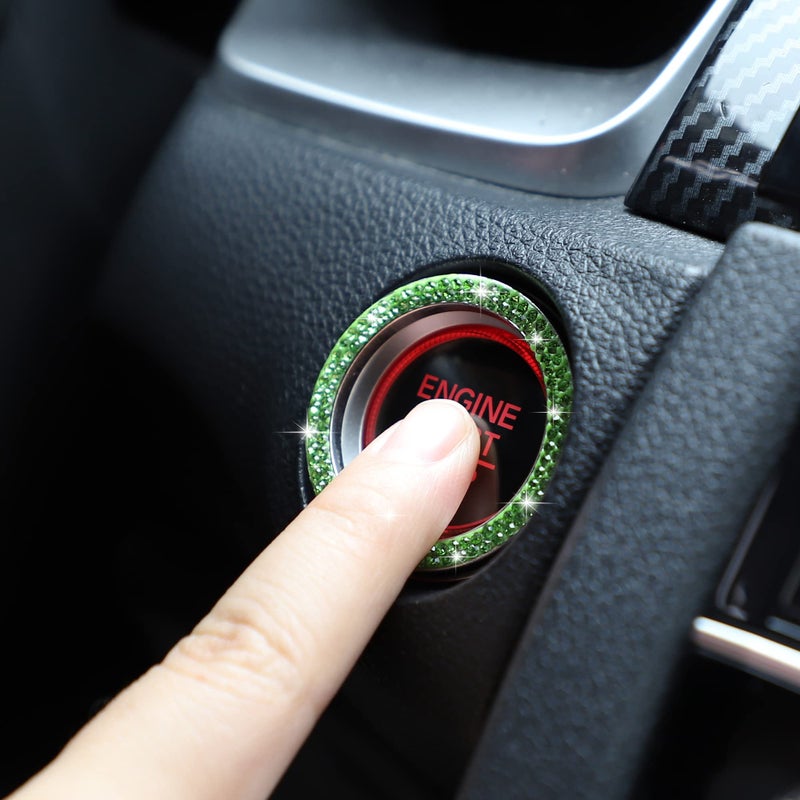 WINKA 2pcs Bling Car Engine Start Button Cover Diamond Crystal Push Start Stop Button Ring Sparkly Bling Ignition Button Cover Rhinestone Keyless Ignition Ring Universal Car Accessories (Silver) - Image 3